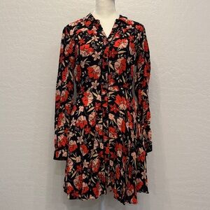 Zara Black and Red Floral Long Sleeve Dress